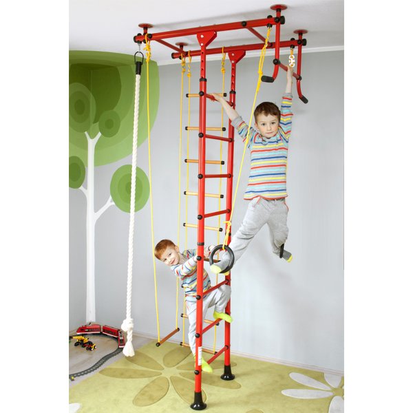 Sprossenwand Kinderzimmer M1 220 - 270 cm Rot Holzsprossen