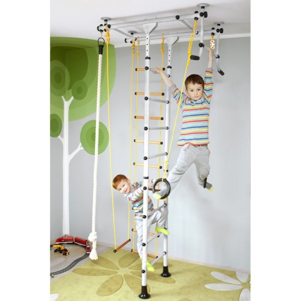 Sprossenwand indoor für Kinder M1 200 - 250 cm Weiß Holzsprossen