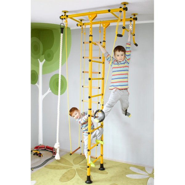 Klettergerüst für Kinder indoor M1 240 - 290 cm Gelb Holzsprossen