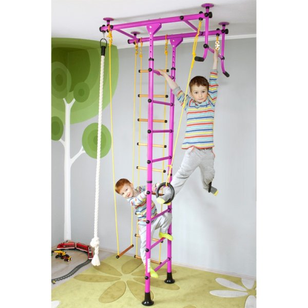 Kletterwand f&uuml;r Kinder Indoor M1 200 - 250 cm Pink Holzsprossen