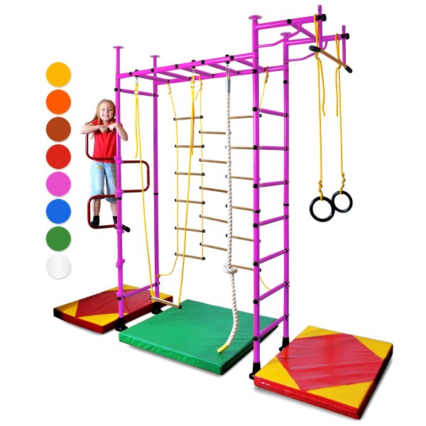 Sprossenwand Kinder Kinderzimmer M3 240 - 290 cm Pink Metallsprossen